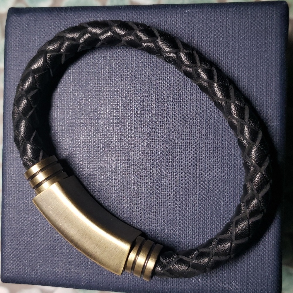 MJYX Stainless Steel and Leather Men's Bracelet